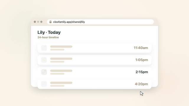A shared caregiver timeline with an entry being edited